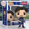 Funko Pop Football Vitinha figure holding a silver Player of the Match trophy in a Paris Saint-Germain blue kit.!