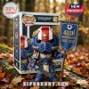 Funko Pop Warhammer 40,000 Ultramarine Captain 40th anniversary vinyl figure holding a blue and gold banner on a log.!