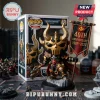 Warhammer 40k 40th anniversary Funko Pop vinyl figure with gold horned skull helmet, red cape, and banner stand.!