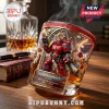 Warhammer 40k Blood Angels 40th anniversary whiskey glass featuring a raised red space marine relief and gold lettering.!
