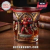 Warhammer 40,000 Blood Angels 40th anniversary whiskey glass featuring a red space marine relief and golden Gothic details.!