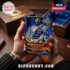Blue glass tumbler featuring a 3D Ultramarines Space Marine relief, Warhammer 40th Anniversary text, and gold icons.!