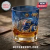Warhammer 40k blue glass tumbler with Ultramarine space marine relief, gold accents, and commemorative anniversary text.!