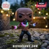 Vinyl bobblehead figure of a bald man with a whistle and neon LED glow necklaces and bracelets on a stone background.!
