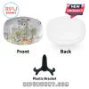Disney 100 Winnie the Pooh decorative oval plate, white back, and black plastic display stand on white background.!