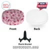 Piglet pattern oval ceramic plate with Disney 100 logo, plain white back, and black plastic display stand.!