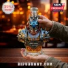 Lich King decorative glass whiskey decanter with silver crown, glowing blue eyes, and 22nd anniversary text engraving.!