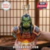 World of Warcraft orc bust whiskey decanter with geometric green head, gold armor, and 2004-2026 anniversary engraving.!