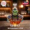 Faceted crystal World of Warcraft Orc bust whiskey decanter with 2004-2026 22nd anniversary text on a wooden table.!