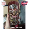 Maroon pint glass featuring The Rock branding, a gold bull icon, WWE championship belt, and iconic wrestling catchphrases.!