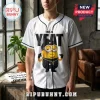 White button-up baseball jersey featuring a Minion character styled as Yeat with a gold chain and black beanie.!