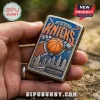 New York Knicks metallic lighter with embossed basketball team logo, city skyline, and New York Forever text engraving.!