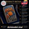 New York Knicks 3D relief metal lighter case with orange basketball and NYC skyline graphic in a blue velvet lined box.!