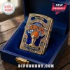 New York Knicks 2026 NBA Champions gold-tone metal Zippo lighter with blue enamel inlay inside a velvet-lined display box.!