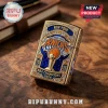 Gold-tone New York Knicks championship lighter featuring blue enamel, inset crystals, and 2026 NBA trophy engraving.!