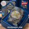 Michigan Wolverines NCAA national champion whiskey glass with gold, blue, and crystal detailing in a matching gift box.!