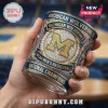 Michigan Wolverines NCAA basketball championship metal can featuring blue and yellow gold M logo with faux diamond inlay.!