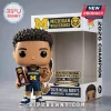 Michigan Wolverines basketball player vinyl figure wearing blue jersey and holding a 2026 NCAA championship trophy.!