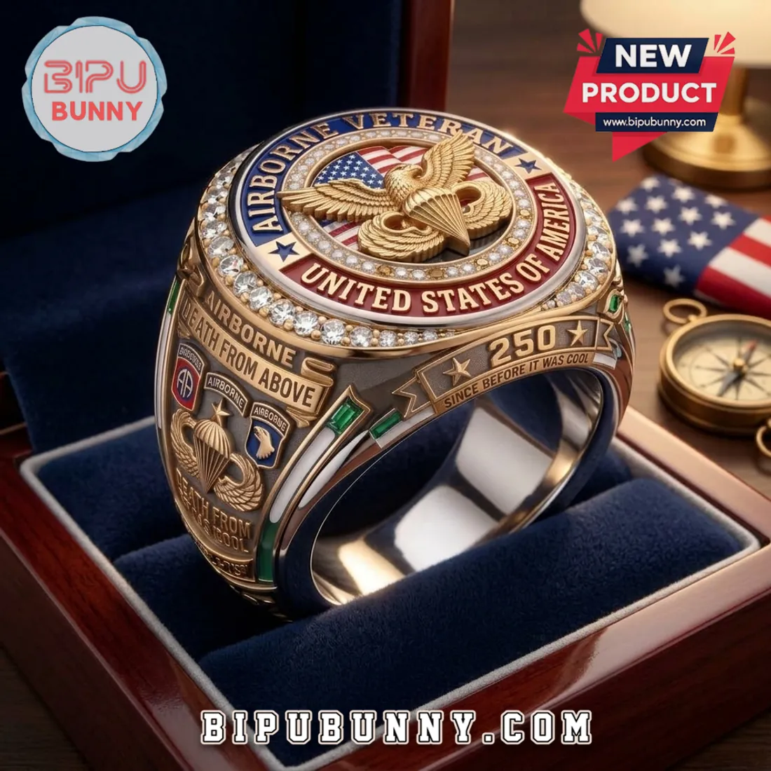 Airborne Veteran 250th Anniversary Engraved Gold Ring Airborne Veteran 250th Anniversary Engraved Gold Ring