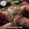 Gold United States Airborne Veteran ring with enamel detailing, paratrooper wings, and cubic zirconia accents.!