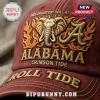 Alabama Crimson Tide 2025 Rose Bowl baseball cap featuring embroidered elephant mascot, flames, and text in crimson gold.