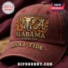 Alabama Crimson Tide 2025 Rose Bowl baseball cap in maroon with gold elephant and flame graphic embroidery.