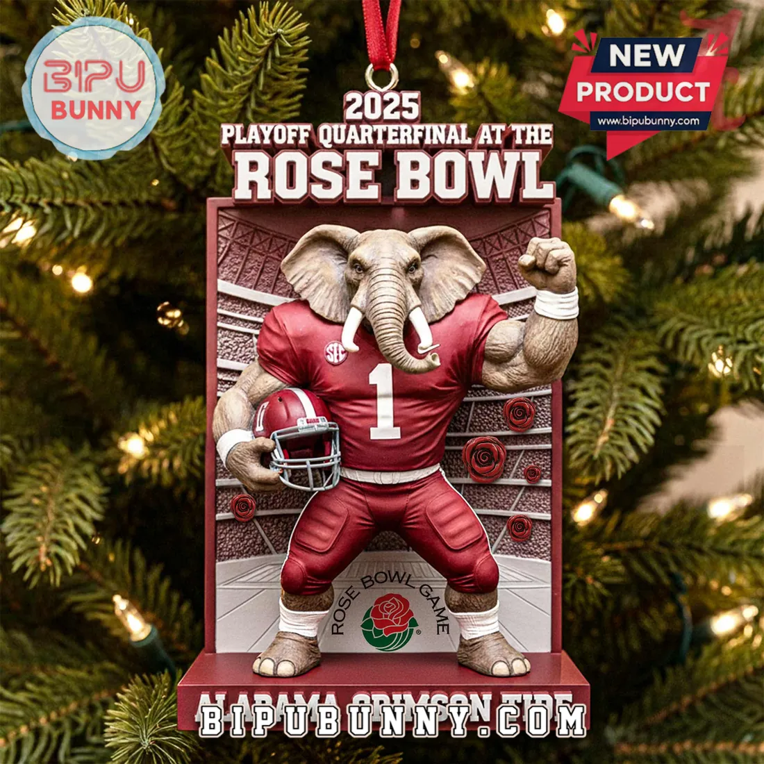 Alabama Crimson Tide 2025 Rose Bowl Mascot Ornament Alabama Crimson Tide 2025 Rose Bowl Mascot Ornament