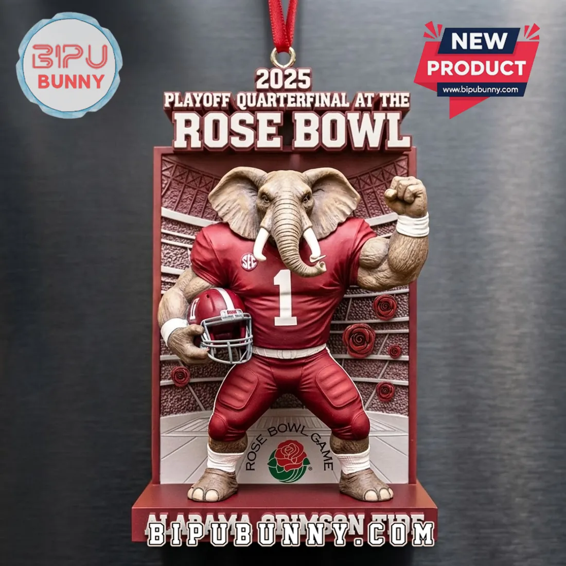 Alabama Crimson Tide 2025 Rose Bowl Mascot Ornament Alabama Crimson Tide 2025 Rose Bowl Mascot Ornament