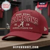 Alabama Crimson Tide 2026 Rose Bowl Champions Crimson Cap with white embroidered text and team logo on a wooden surface.