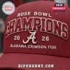 Alabama Crimson Tide 2026 Rose Bowl Champions Crimson Cap featuring white embroidered text on dark red fabric.