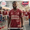 Alabama Crimson Tide premium distressed T-shirt in maroon featuring a vintage graphic print and frayed fabric details.