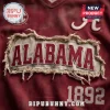 Alabama Crimson Tide Premium Distressed T-Shirt featuring a raw-edge beige patch with maroon lettering on a crimson fabric.