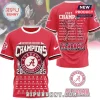 Alabama Crimson Tide SEC Champions T-Shirt 2025 featuring team logo, historic victory years, and player roster names.