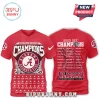 Alabama Crimson Tide SEC Champions T-Shirt 2025 featuring team logo, years of victories, and player roster on crimson fabric.