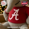 Alabama Crimson Tide Soft Plush Elephant Doll wearing a red jersey with a white letter A logo on a blurred background.