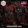 Alice Cooper 9/11 Memorial T-Shirt featuring a red jersey design, Twin Towers, Statue of Liberty, and commemorative text.