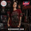 Alice Cooper 9/11 Memorial T-Shirt featuring a red graphic print of the Twin Towers, Statue of Liberty, and text.