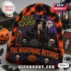 Alice Cooper Halloween Beanie Hat 2026 with orange and black tie-dye print, singer illustration, and graveyard graphics.