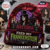 Alice Cooper Halloween Beanie Hat 2026 featuring a red and black knit design, Gothic castle, and Frankenstein text.