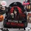Alice Cooper Halloween Beanie Hat 2026 featuring a black knit cap with an embroidered rocker portrait and bloody text.