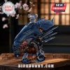 Alien Queen 40th anniversary glass whiskey decanter with dark translucent finish and faceted stopper on wood surface.!