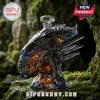Alien Queen 40th anniversary glass whiskey decanter with faceted stopper sitting on a mossy, dark forest rock background.!