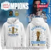 Argentina National Soccer Team World Cup Champions white hoodie featuring a gold trophy graphic and player signatures.