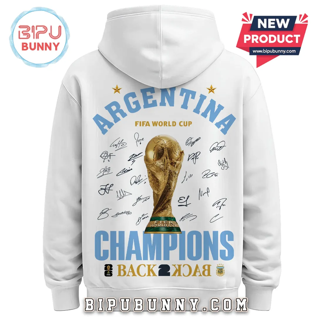 Argentina National Soccer Team World Cup Champions White Hoodie Argentina National Soccer Team World Cup Champions White Hoodie
