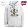 Argentina National Soccer Team World Cup Champions white hoodie featuring the FIFA trophy graphic and AFA team crest.