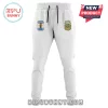 Argentina National Soccer Team World Cup Champions white joggers featuring the AFA logo and FIFA trophy graphic.