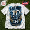 Argentina National Team 2026 Road to Glory T-Shirt featuring a blue, white, and gold player graphic on a white cotton tee.