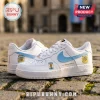 Argentina National Team Champions White Air Force 1 sneakers with light blue swoosh, AFA logo, and FIFA trophy graphic.