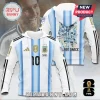 Argentina National Team Messi 2026 World Cup Final shirt features blue and white vertical stripes with number 10 detailing.