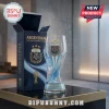 Argentina World Cup Trophy Glass Beer Stein with AFA crest and blue team branding next to a matching printed box.
